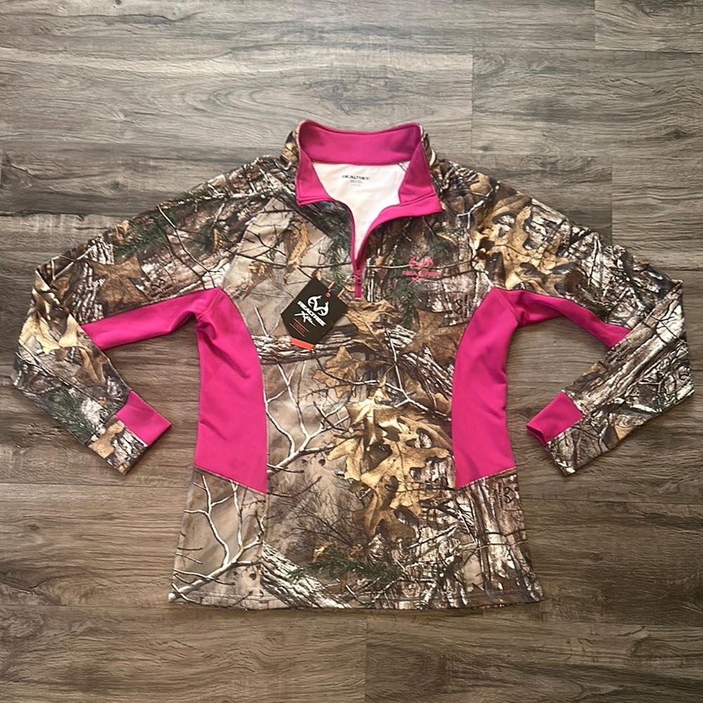 Realtree Women’s DriFit Athletic Long Sleeve Jacket Camo & Pink LARGE New w Tags
